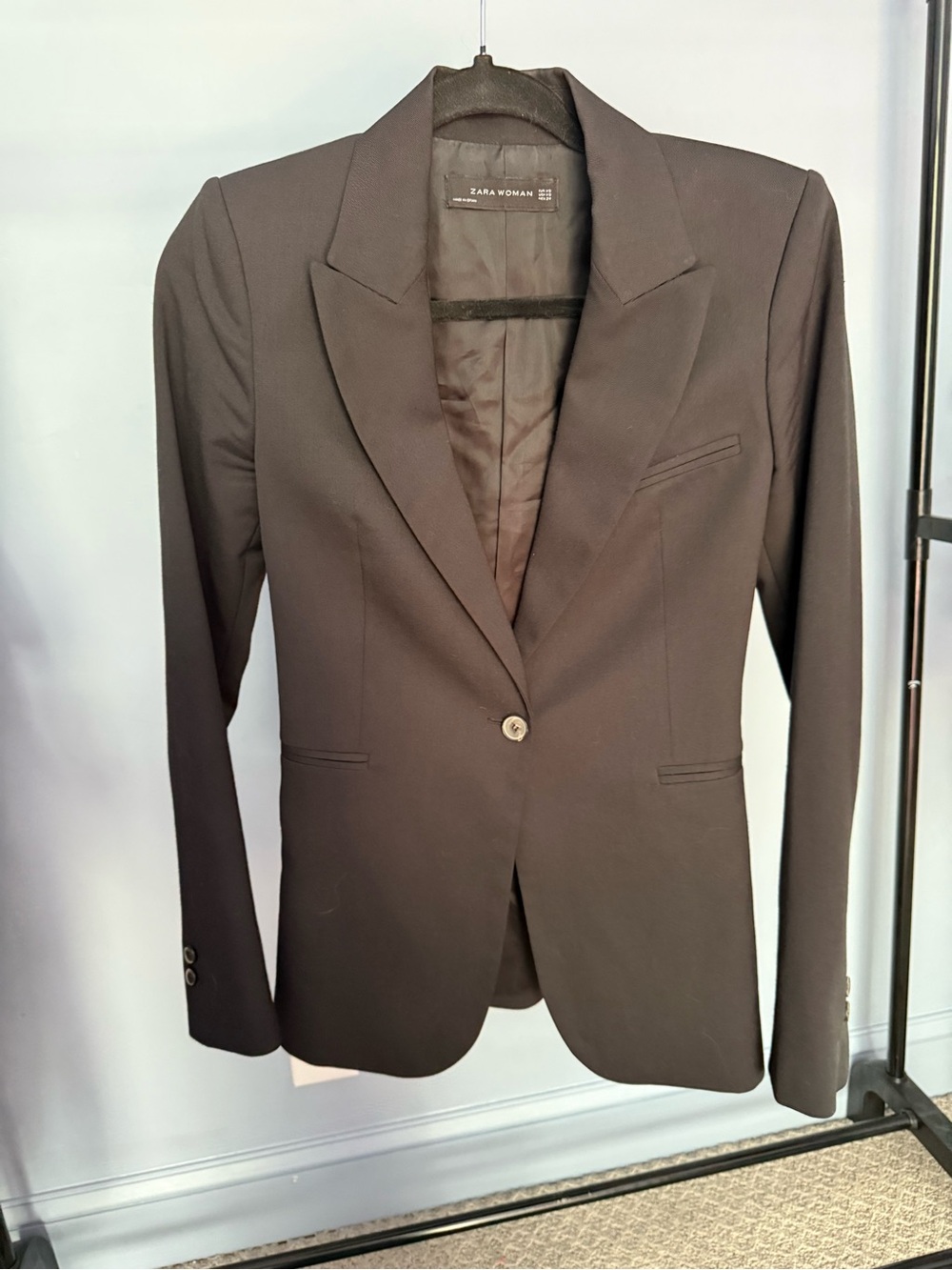 Zara Women Black Single-Button Tailored Blazer